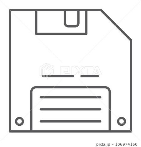Save game thin line icon, data and disk, diskette sign, vector graphics, a linear pattern on a white background. Save game thin line icon, data and disk, diskette sign, vector graphics, a linear pattern on a white background. 106974160