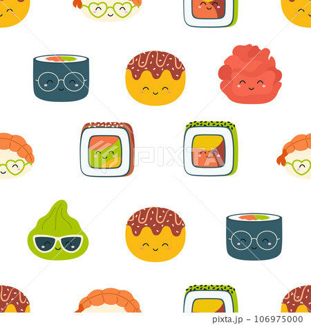 vector seamless pattern with funny sushi character 106975000