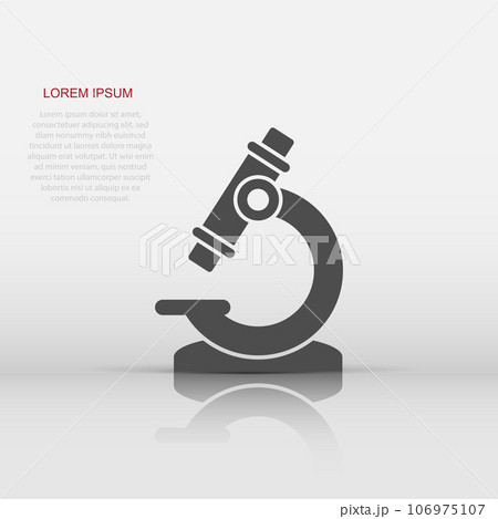 Microscope icon in flat style. Laboratory magnifier vector illustration on isolated background. Biology instrument sign business concept. Microscope icon in flat style. Laboratory magnifier vector illustration on isolated background. Biology instrument sign business concept. 106975107