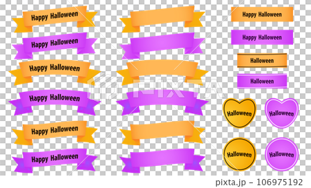 Orange and purple halloween ribbon icons and banners 106975192