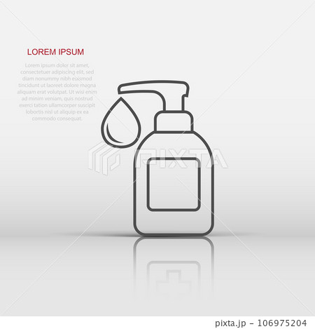 Hand sanitizer icon in flat style. Antiseptic bottle vector illustration on isolated background. Disinfect gel sign business concept. 106975204