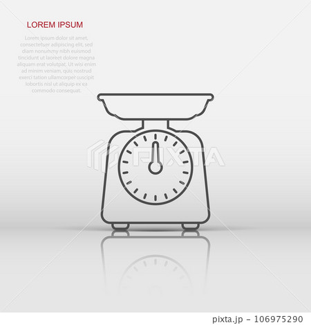 Bathroom weight scale icon in flat style. Mass measurement vector illustration on isolated background. Overweight sign business concept. Bathroom weight scale icon in flat style. Mass measurement vector illustration on isolated background. Overweight sign business concept. 106975290