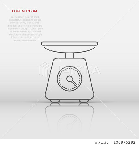 Bathroom weight scale icon in flat style. Mass measurement vector illustration on isolated background. Overweight sign business concept. Bathroom weight scale icon in flat style. Mass measurement vector illustration on isolated background. Overweight sign business concept. 106975292