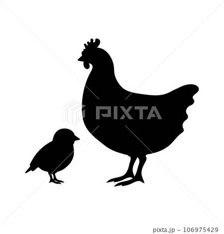 Vector hand drawn chicken and chick silhouette 106975429