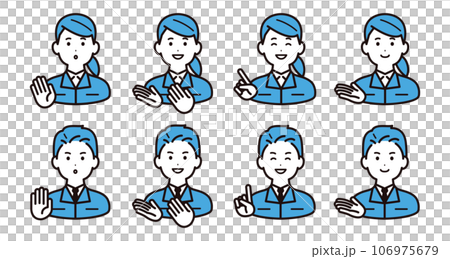 Male and female guide staff in work clothes icon material Male and female guide staff in work clothes icon material 106975679