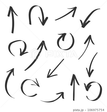 Arrow icon in hand drawn style. Handmade doodle vector illustration on isolated background. Cursor pointer sign business concept. Arrow icon in hand drawn style. Handmade doodle vector illustration on isolated background. Cursor pointer sign business concept. 106975754