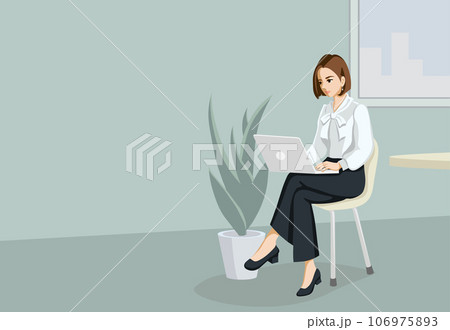 オフィスでラップトップを操作している女性 106975893