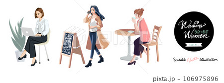 仕事をしている女性たち。キャラクターセット。3シーン。 106975896