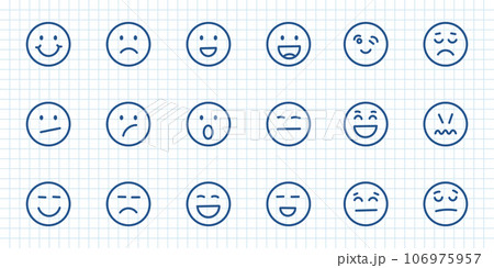 Emojis faces icon in hand drawn style. Doddle emoticons vector illustration on isolated background. Happy and sad face sign business concept. Emojis faces icon in hand drawn style. Doddle emoticons vector illustration on isolated background. Happy and sad face sign business concept. 106975957