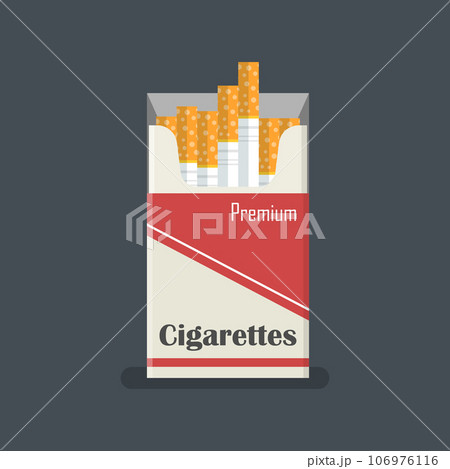 Packet of cigarettes icon in flat style. Smoking vector illustration on isolated background. Tobacco box sign business concept. Packet of cigarettes icon in flat style. Smoking vector illustration on isolated background. Tobacco box sign business concept. 106976116