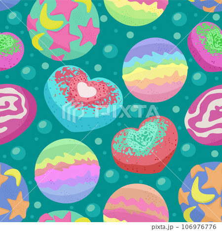 Vector seamless pattern with bath bombs and bubbles. Vector seamless pattern with bath bombs and bubbles. 106976776