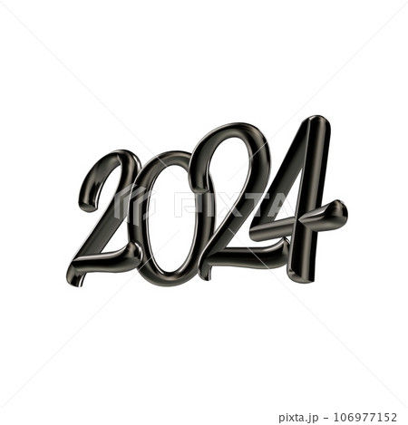 Beautiful three-dimensional metal plastic glossy luminous inscription 2024. New Year celebration. Template for New Year banner, greeting card. Isolated object Beautiful three-dimensional metal plastic glossy luminous inscription 2024. New Year celebration. Template for New Year banner, greeting card. Isolated object 106977152