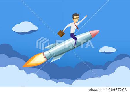 Businessman in a suit is flying on a rocket Businessman in a suit is flying on a rocket 106977268
