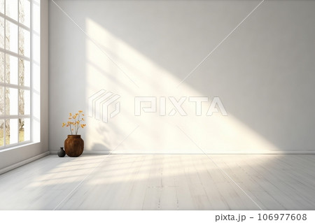 Neutral concept of living room interior with design wooden armchair, round carpet, dried flowers in vase, slippers, decoration and elegant personal accessories. Neutral concept of living room interior with design wooden armchair, round carpet, dried flowers in vase, slippers, decoration and elegant personal accessories. 106977608