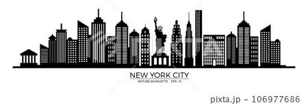 New York city skyline silhouette with Statue of Liberty	 106977686