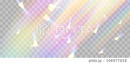 Blurred rainbow refraction overlay effect. Light lens prism effect on transparent background. Holographic reflection, crystal flare leak shadow overlay. Vector abstract illustration Blurred rainbow refraction overlay effect. Light lens prism effect on transparent background. Holographic reflection, crystal flare leak shadow overlay. Vector abstract illustration 106977858