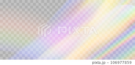 Blurred rainbow refraction overlay effect. Light lens prism effect on transparent background. Holographic reflection, crystal flare leak shadow overlay. Vector abstract illustration Blurred rainbow refraction overlay effect. Light lens prism effect on transparent background. Holographic reflection, crystal flare leak shadow overlay. Vector abstract illustration 106977859