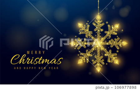Hanging wireframe gold snowflake in low poly style. Christmas and New Year concept. Abstract modern vector illustration on bokeh background Hanging wireframe gold snowflake in low poly style. Christmas and New Year concept. Abstract modern vector illustration on bokeh background 106977898