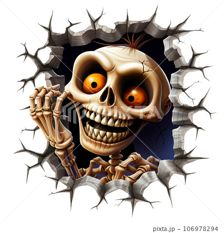 Halloween Skeleton Coming Out Of Hole Crack Inのイラスト
