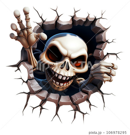 Halloween Skeleton Coming Out Of Hole Crack In Wall clipart designs isolated on Transparent Background. Halloween Skeleton Coming Out Of Hole Crack In Wall clipart designs isolated on Transparent Background. 106978295