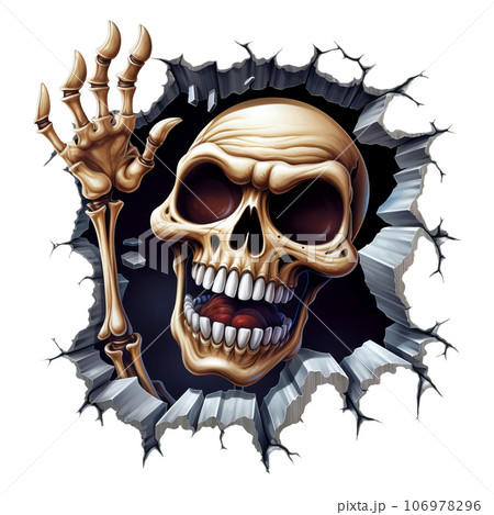 Halloween Skeleton Coming Out Of Hole Crack In Wall clipart designs isolated on Transparent Background. Halloween Skeleton Coming Out Of Hole Crack In Wall clipart designs isolated on Transparent Background. 106978296