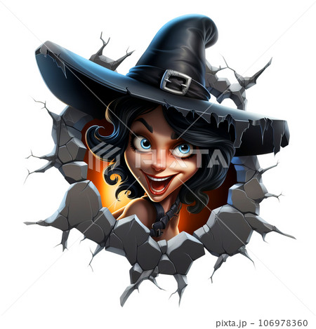 Halloween Witch Coming Out Of Hole Crack In Wall clipart designs isolated on Transparent Background. Halloween Witch Coming Out Of Hole Crack In Wall clipart designs isolated on Transparent Background. 106978360