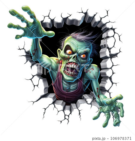 Halloween Zombie Coming Out Of Hole Crack In Wall clipart designs isolated on Transparent Background. Halloween Zombie Coming Out Of Hole Crack In Wall clipart designs isolated on Transparent Background. 106978371