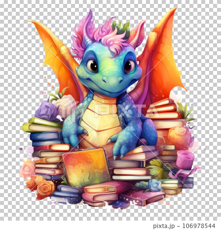 Cute dragon protecting stacks of book clipart isolated on Transparent Background Cute dragon protecting stacks of book clipart isolated on Transparent Background 106978544