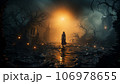 Scary silhouette in a cemetery for the Halloween party 106978655