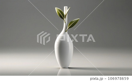 Vase with green olive leaves. AI generativeのイラスト素材