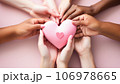 Hands of women holding pink heart for breast cancer day concept 106978665