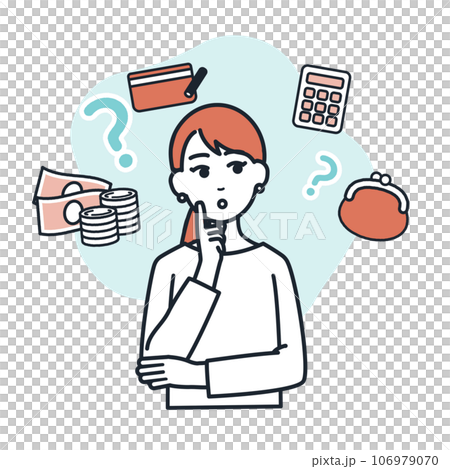 お金について考える若い女性のベクターイラスト素材 106979070