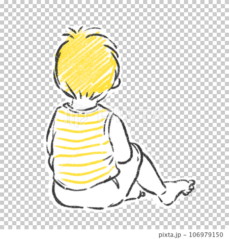 一個男孩面朝後坐著的插圖 一個男孩面朝後坐著的插圖 106979150