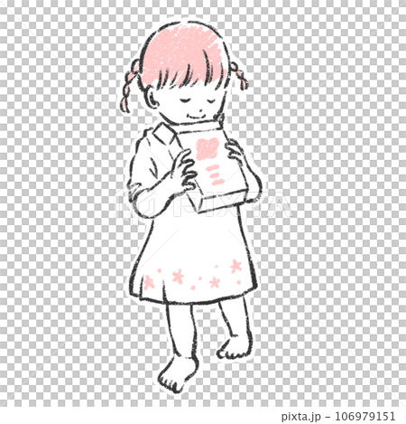 一個女孩看著盒子的插圖 一個女孩看著盒子的插圖 106979151