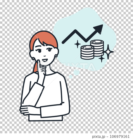 A woman is happy as she imagines that her money will increase through asset management. 106979161