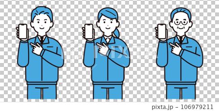 Men and women wearing work clothes and holding smartphones, young people, middle-aged people 106979211