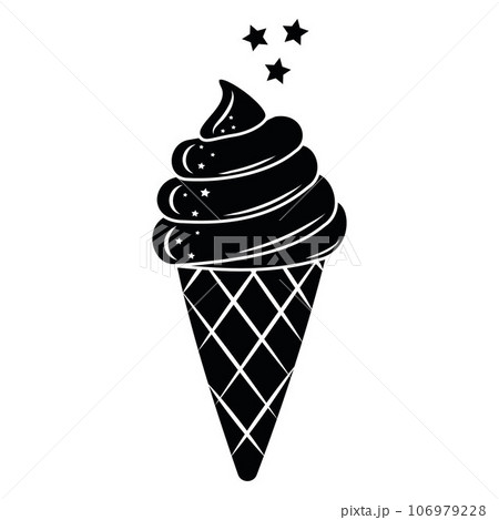Ice cream in a cup, sweet festive dessert, black contour, doodle style 106979228
