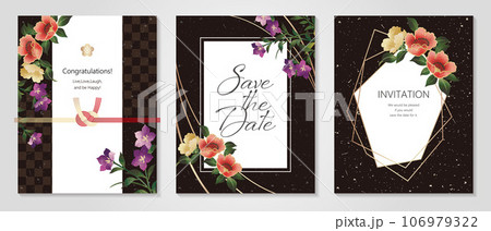 椿と桔梗の和柄デザインお祝いカードセット 106979322