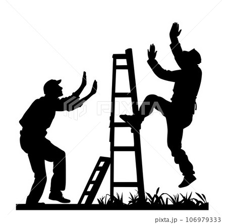Worker falling off the ladder silhouette Worker falling off the ladder silhouette 106979333