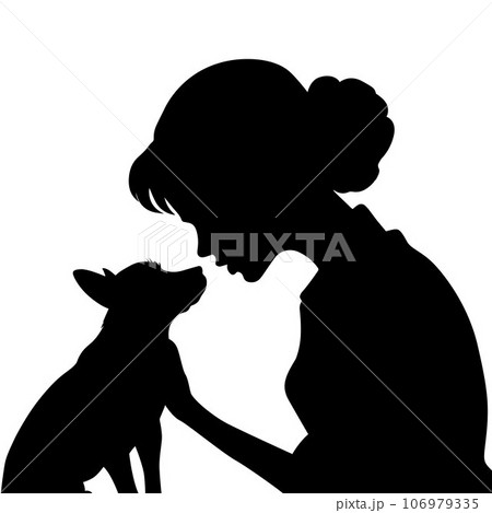 Woman with dog, woman kissing dog, love pet concept vector silhouette 106979335