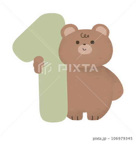 Cute kawaii bear cartoon animal number text  106979345