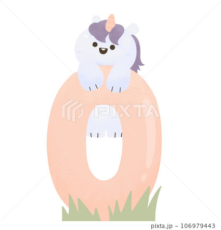 Cute kawaii unicorn garden number text birthday baby shower typography Cute kawaii unicorn garden number text birthday baby shower typography 106979443