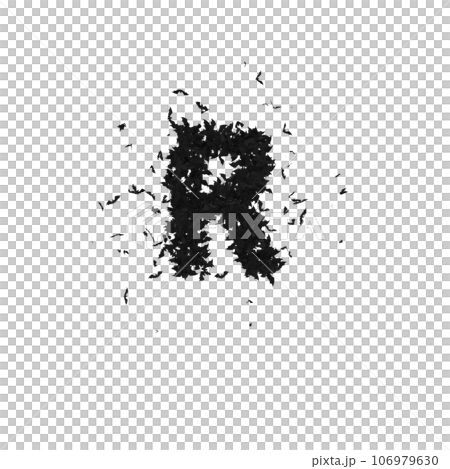 Static  Halloween Typeface Formed Of Flying Bats with alpha the character R 106979630