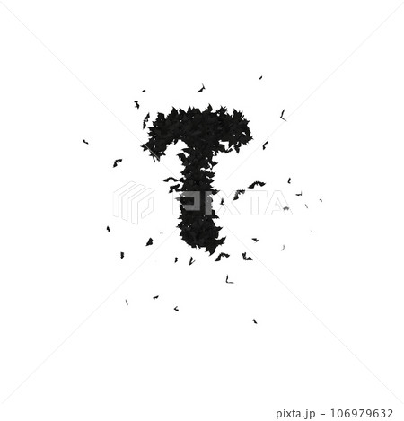 Static Halloween Typeface Formed Of Flying Bats with alpha the character T Static Halloween Typeface Formed Of Flying Bats with alpha the character T 106979632