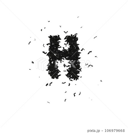 Static  Halloween Typeface Formed Of Flying Bats with alpha the character H 106979668