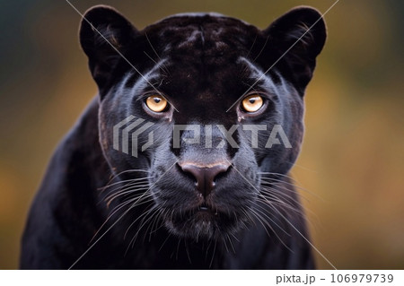Portrait of a black panther with yellow eyes looking at the camera in the wild (Panthera pardus) Portrait of a black panther with yellow eyes looking at the camera in the wild (Panthera pardus) 106979739