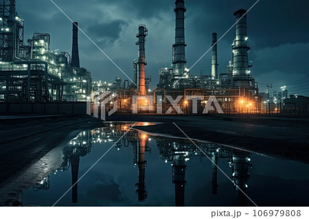 Oil refinery on the river 106979808