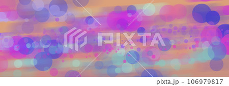 Orange background with many circles in shades of purple and blue. 106979817