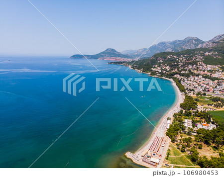 Aerial view of city Bar , Montenegro and Adriatic Mediterranean sea Aerial view of city Bar , Montenegro and Adriatic Mediterranean sea 106980453