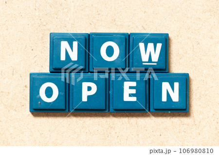 Tile alphabet letter in word now open on wood background 106980810